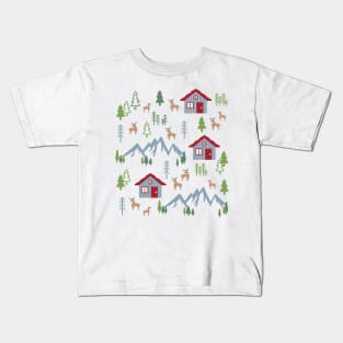 Winter Night Deer Forest Cabin I Kids T-Shirt